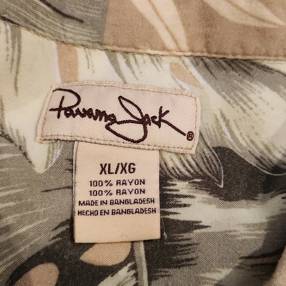 PANAMA Jack Tan & Green Leaf Print Button-Up Shirt